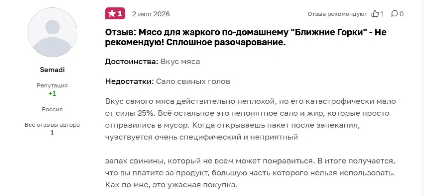 Пример негативного отзыва на одной из площадок