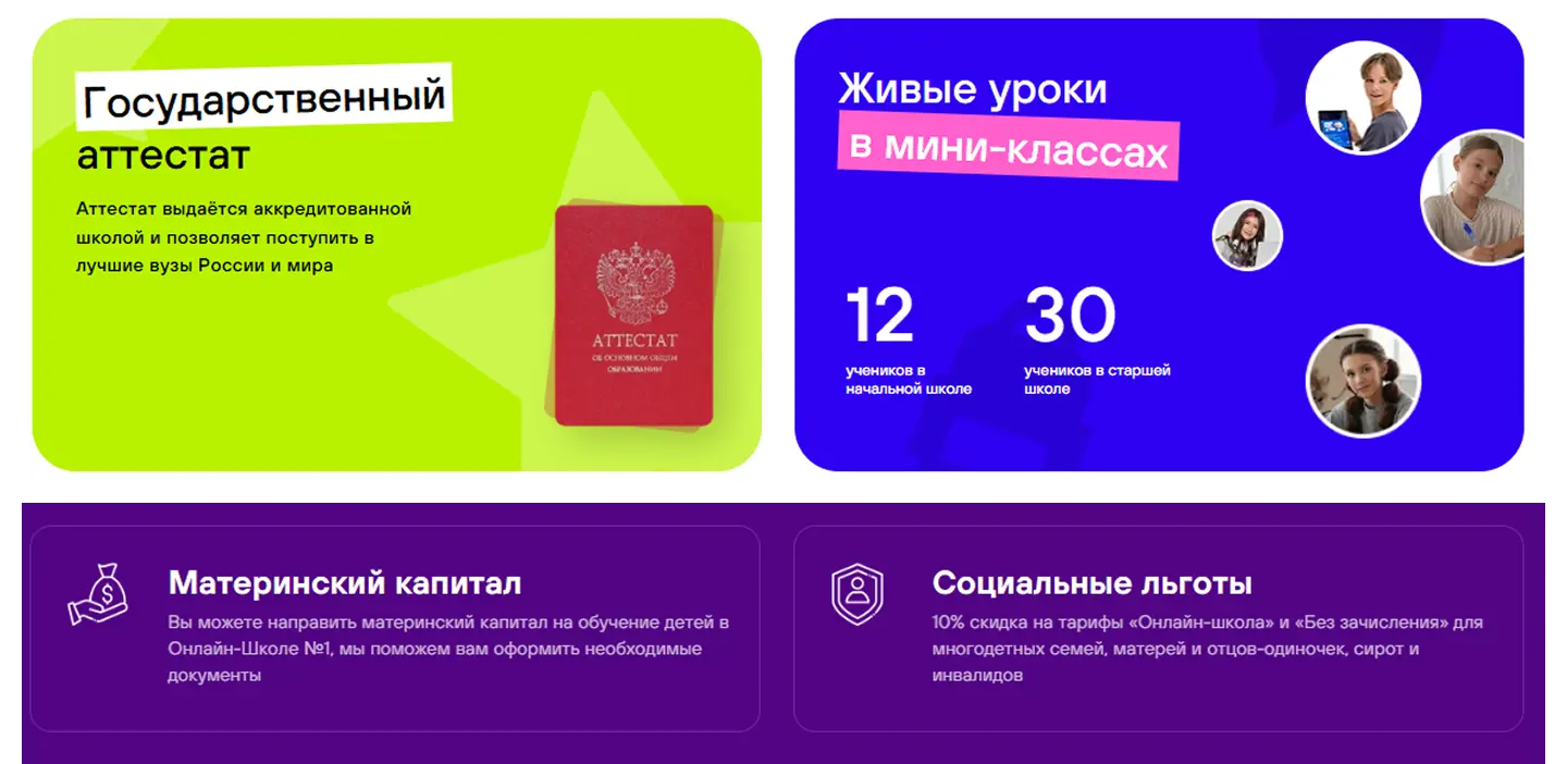 Как одна из онлайн-школ конкретизирует аспекты услуги на сайте
